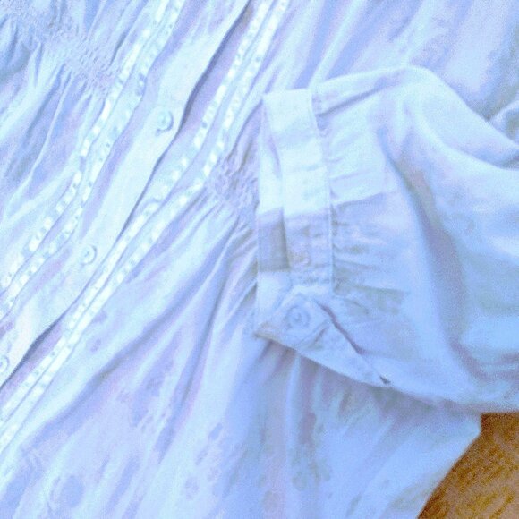 SONOMA Life+Style Women's Button 3/4 Sleeve 1X Shirred Blouse - Lt . Blue Floral - Picture 5 of 9